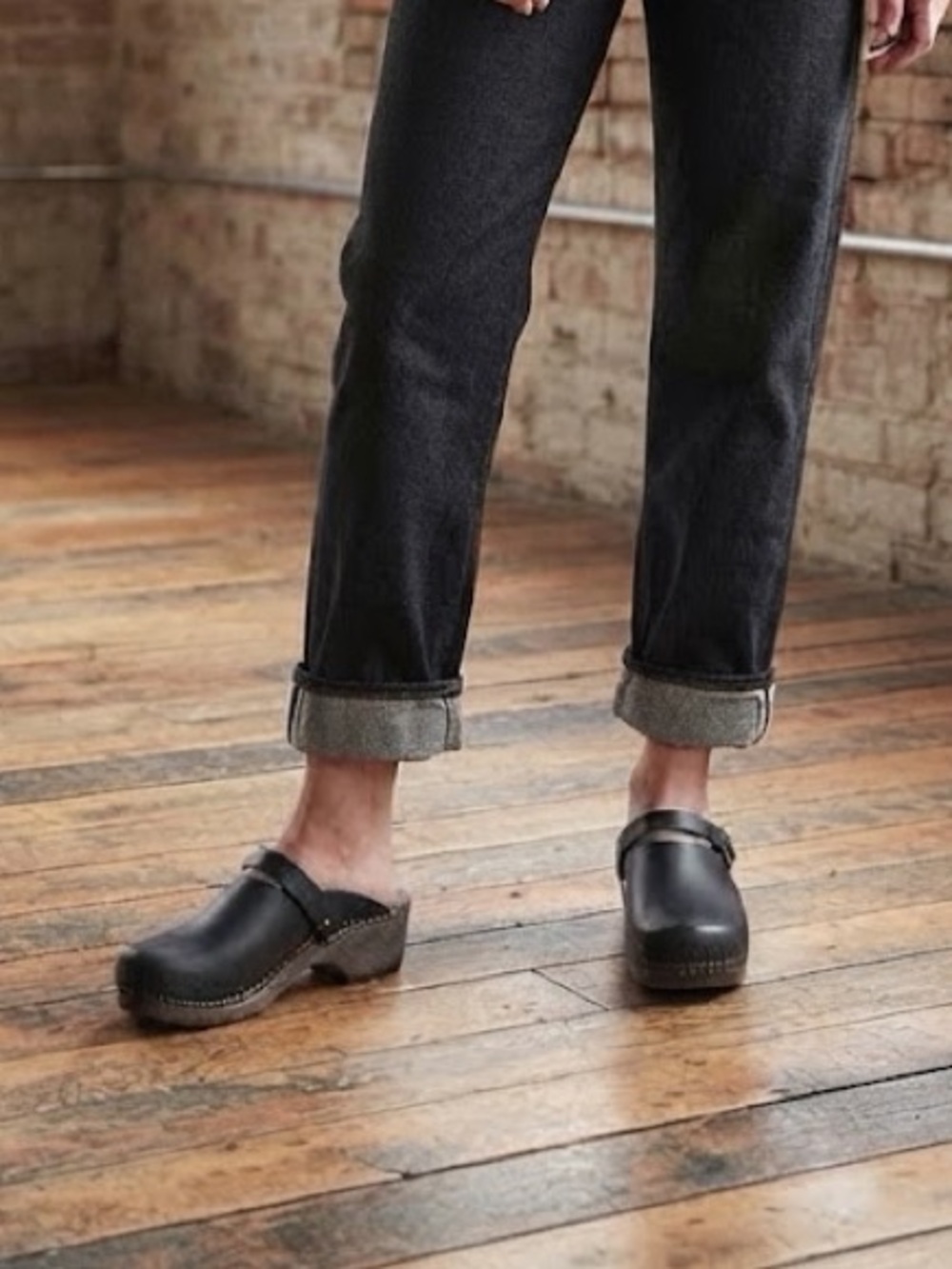 Handmade Leather Clogs Black Leather Wooden Heel Size 10